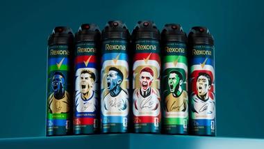 Line up of Rexona 72-hour deodorant sprays. Rexona is the official deodorant sponsor of the FIFA World Cup 2026.