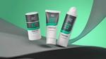 Three products from the Dove Men+Care Whole Body Deo range, including stick, cream and spray deodorant formats in white and grey packaging.