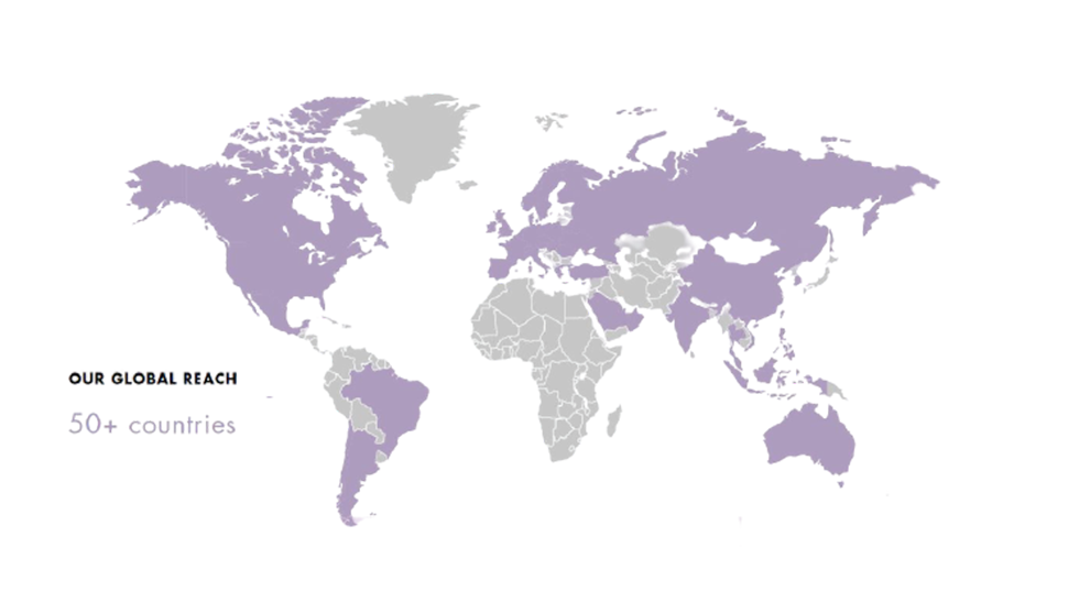 A map showing the countries in which Love Beauty and Planet is now sold