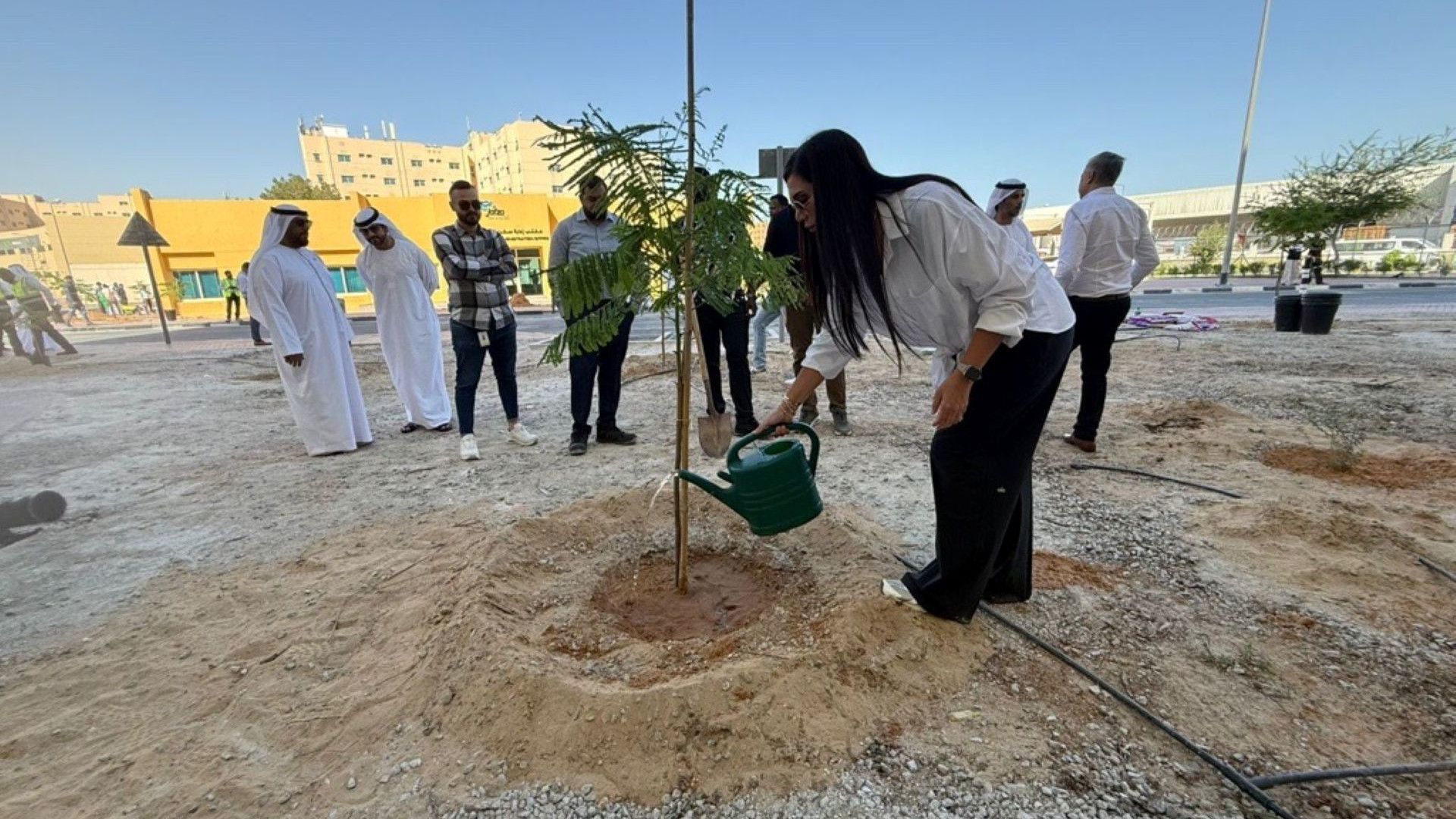 Unilever and JAFZA teams planting trees.