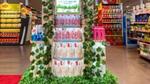 Supermarket aisle with products.