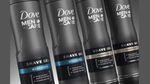 Dove Men+Care black bottle packaging with blue square