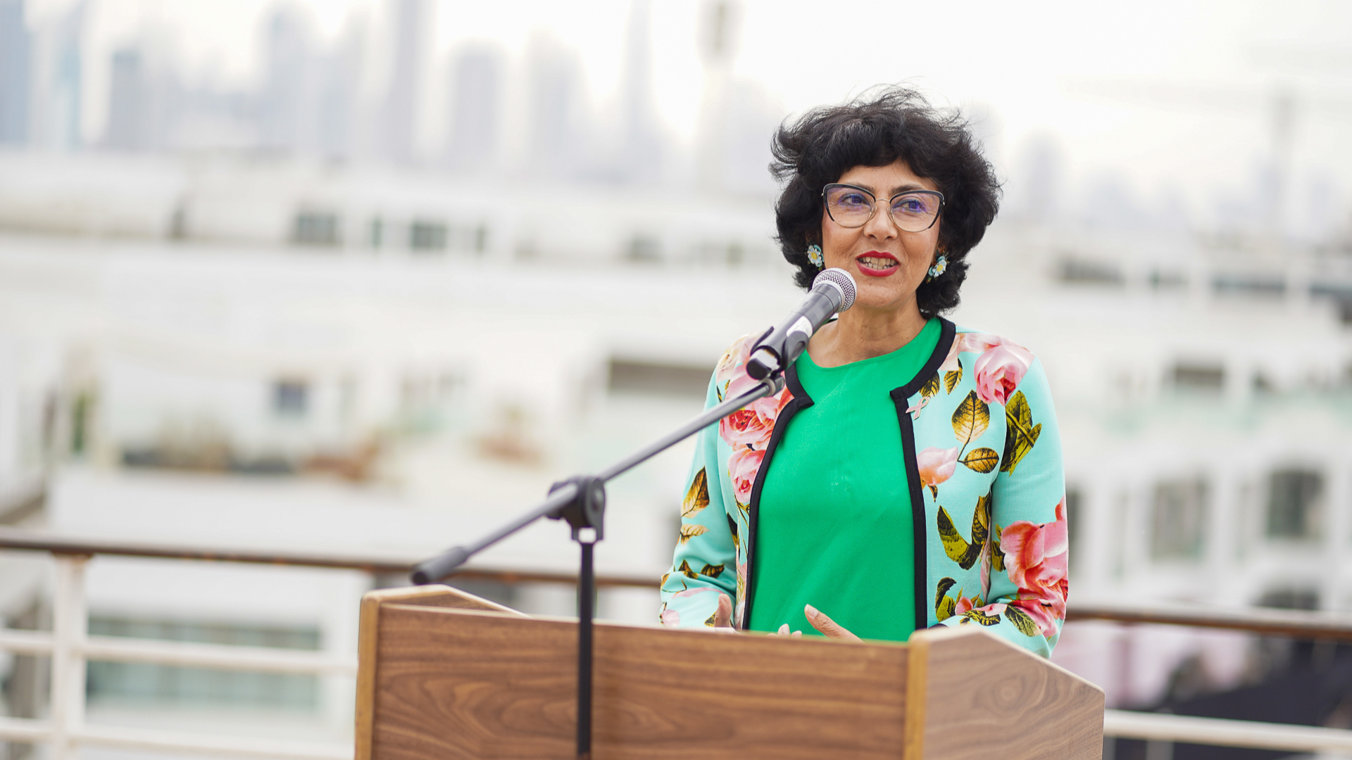 Priya Sarma speaking at the “Voice” event in UAE